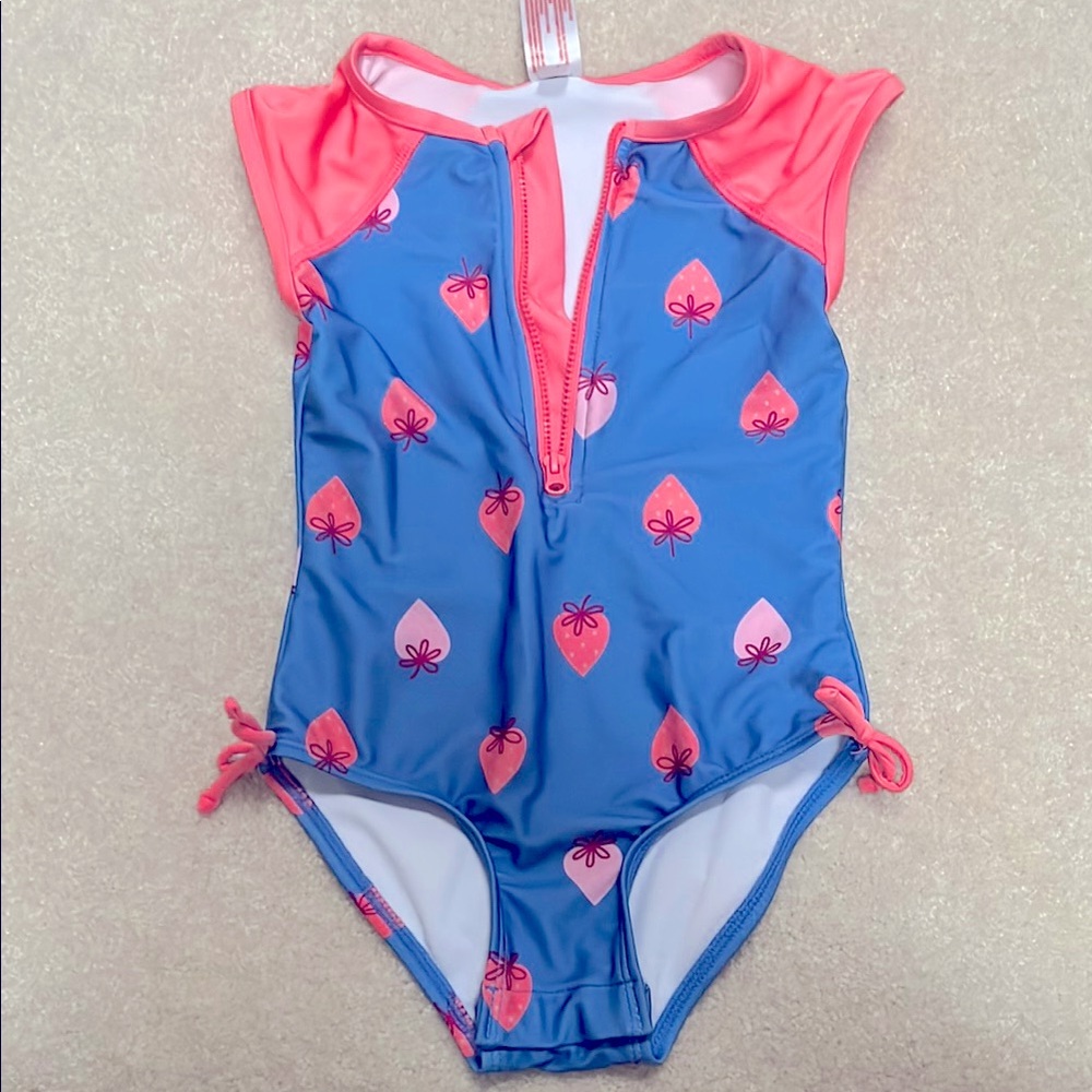Blue and Pink Strawberry Print Swimsuit